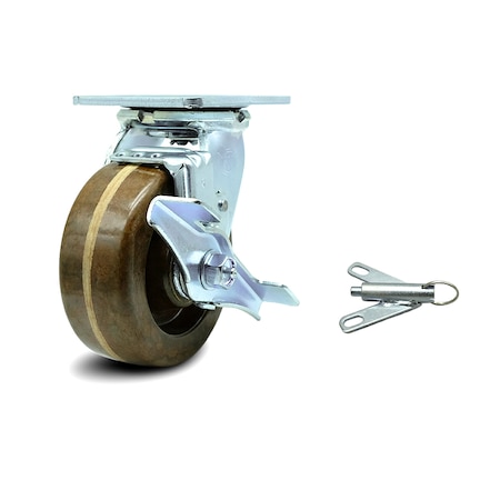 Service Caster 5 Inch High Temp Phenolic Caster with Roller Bearing and Brake/Swivel Lock SCC SCC-30CS520-PHRHT-TLB-BSL